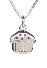 tiny gorgeoussilver pink cupcake charm necklace for kids